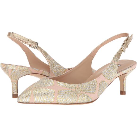 LK Bennett Women's Ava Mule Slingback Heels Pink Gold NWOT Size EU 40 US 9 - Picture 1 of 11